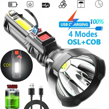 LED Svetilka COB Pozornosti Taktično Svetlobe 18650 Baklo USB Polnilna Svetilka z 4 Razsvetljavo Načini Zunanja Vodotesna Ročna Svetilka