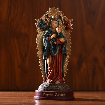 Devica Marija Katoliške Relikvije Smolo Okraski Perpetuo Socorro Doma Znak Kip Okraski