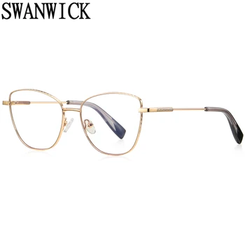 Swanwick candy barve žensk optičnih očal okvir anti modra svetloba jasno objektiv kovinski očala mačka oči ženska moda korejski