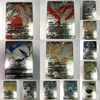 Novo Pokemon Kart, srebrna Kovinski Kartico Charizard Lugia Giratina Moltres GX Super Igre Zbiranje Anime Karte, Igrače, Darila Za Fante