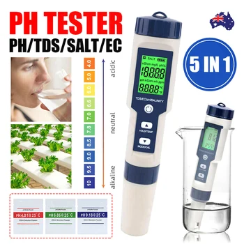 Digitalni Vode Tester PH ES TDS Slanosti Temp 5 V 1, PH-Meter Za Kakovost Vode Tester Z 0.01-14.00 pH-Razpon Merjenja