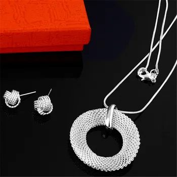 Novo Priljubljenih blagovnih znamk 925 sterling Srebro elegantno krog ogrlica, uhani stud Nakit kompleti za ženske Modni Stranka, poročna Darila