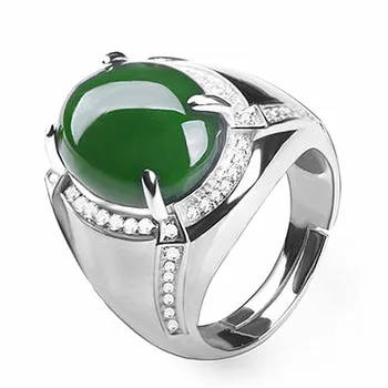 Moda green jade smaragdno dragih kamnov diamanti obroči za moške bela, zlata, srebrna barva bague nakit, dragulji, stranka pripomoček darila